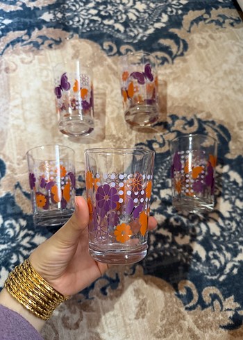 Mor ve turuncu desenli 5 adet bardak seti - Görsel 2
