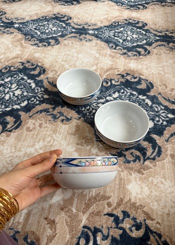 Beyaz ve gri desenli 3 seramik kase - Görsel 2