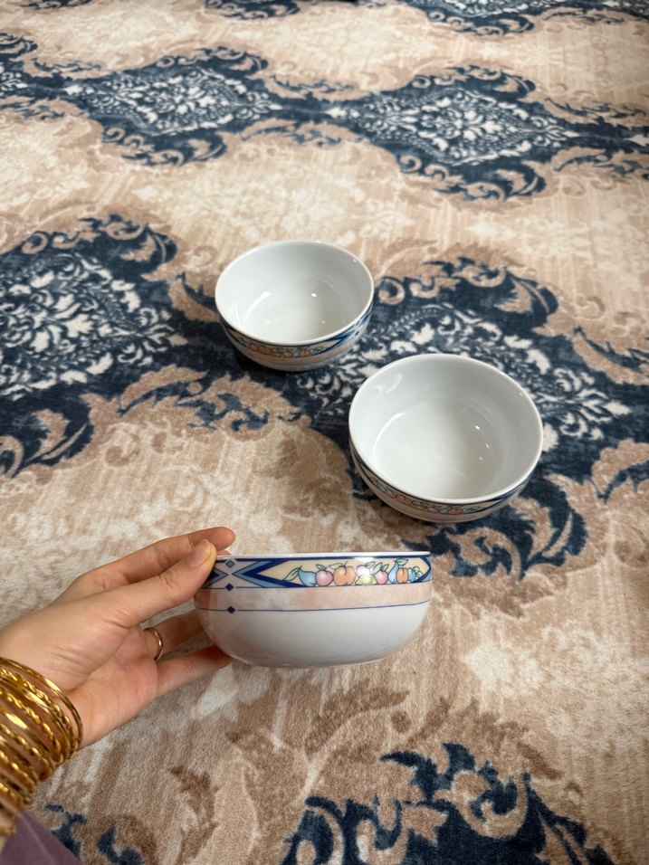 Beyaz ve gri desenli 3 seramik kase - Görsel 2