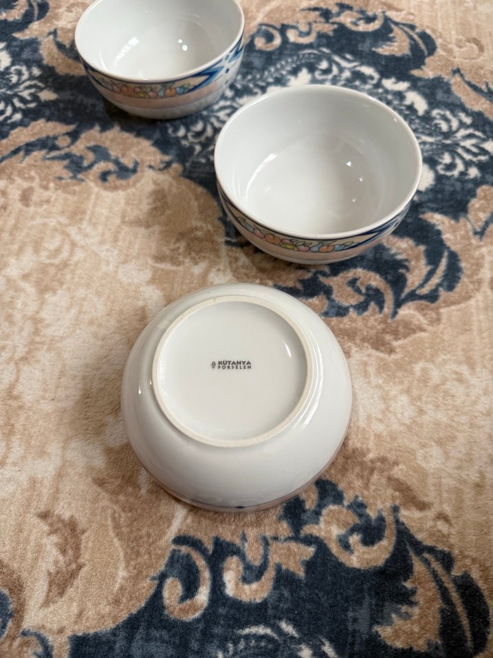 Beyaz ve gri desenli 3 seramik kase - Görsel 3