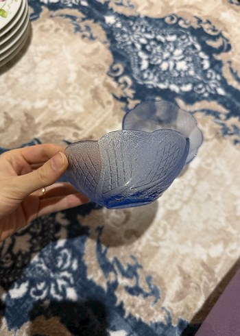 Mavi Dalgalı Desenli Cam Kase Seti ikili - Görsel 2