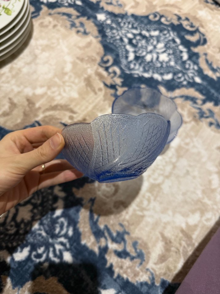 Mavi Dalgalı Desenli Cam Kase Seti ikili - Görsel 2