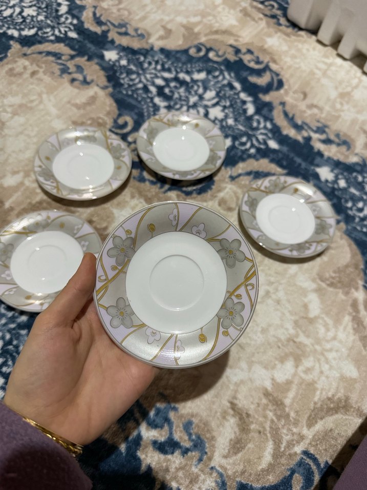 Gri Beyaz Desenli 6'lı Çay Tabağı Seti - Görsel 3