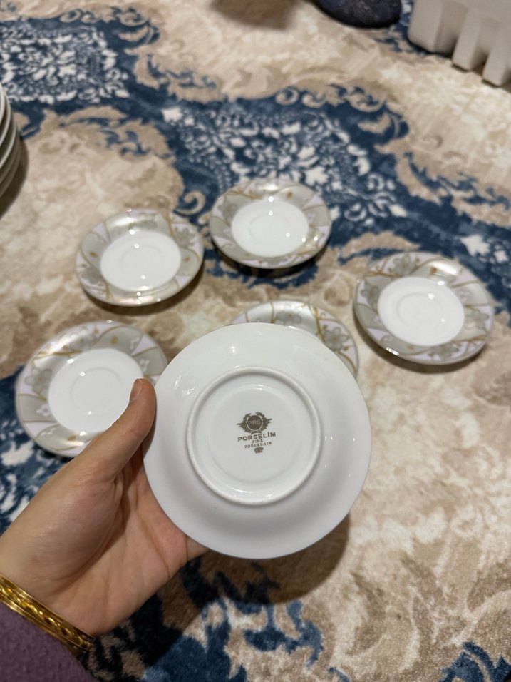 Gri Beyaz Desenli 6'lı Çay Tabağı Seti - Görsel 2