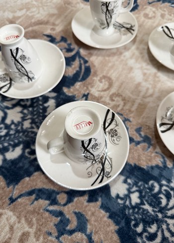 Beyaz ve gri desenli 5'li kahve fincanı seti - Görsel 4