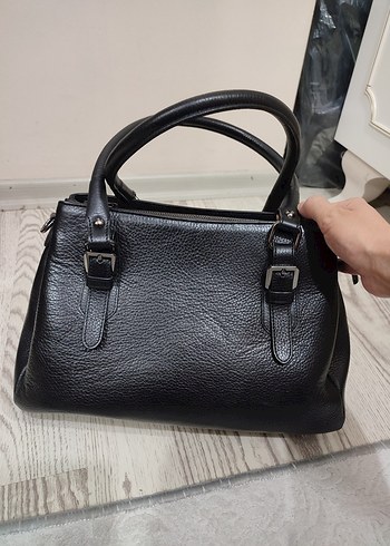 Beden Siyah Deri Tokalı Kadın Çanta