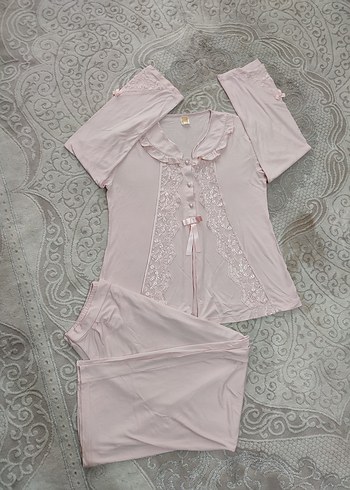 pudra Dantel Detaylı Uzun Kadın Pijama Takımı - Görsel 7