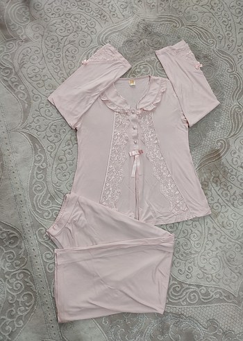 pudra Dantel Detaylı Uzun Kadın Pijama Takımı - Görsel 8