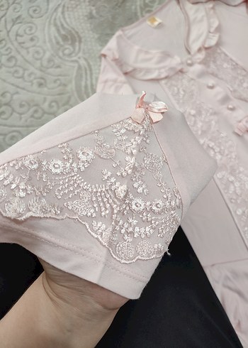 pudra Dantel Detaylı Uzun Kadın Pijama Takımı - Görsel 5
