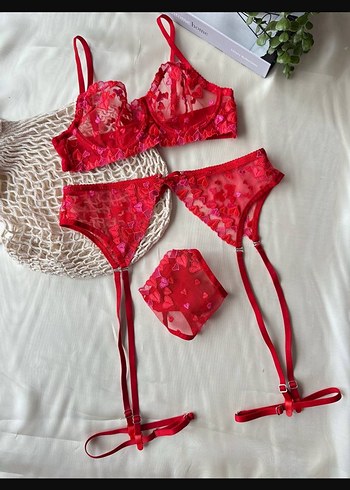 Nakışlı Kırmızı Jartiyer Takım - Görsel 3