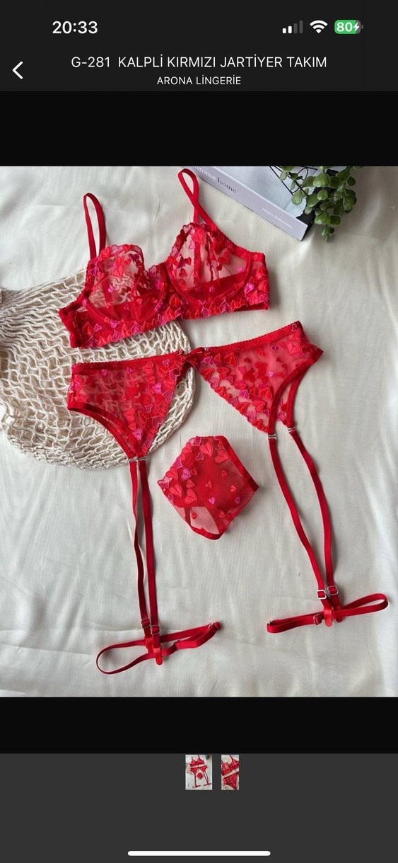 Nakışlı Kırmızı Jartiyer Takım - Görsel 3