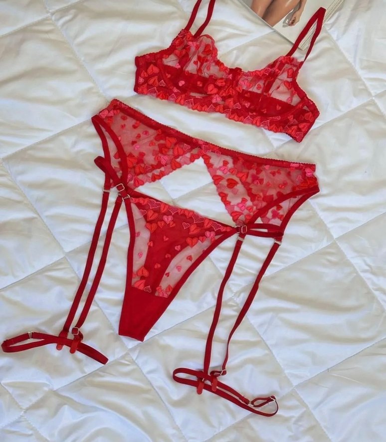 Nakışlı Kırmızı Jartiyer Takım - Görsel 2