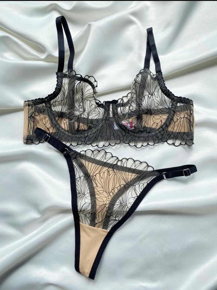 Siyah Nakışlı Gotik Mini Sütyen - Görsel 2