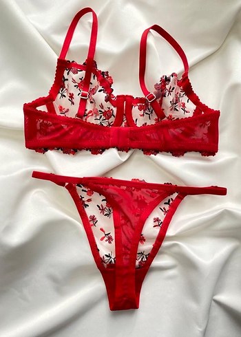 Kırmızı Nakışlı Bohem Parisian Sütyen Takımı - Görsel 2