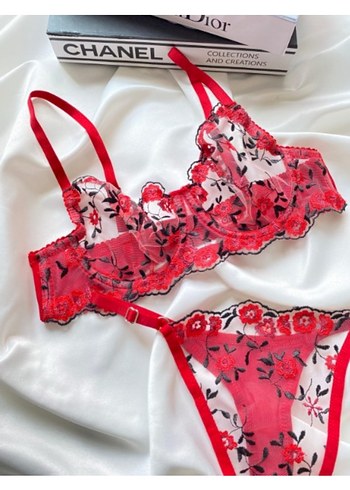 Kırmızı Nakışlı Bohem Parisian Sütyen Takımı - Görsel 4
