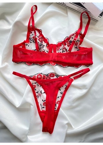 Kırmızı Nakışlı Bohem Parisian Sütyen Takımı - Görsel 6