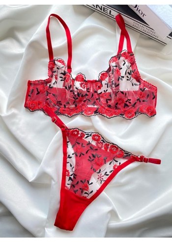 Kırmızı Nakışlı Bohem Parisian Sütyen Takımı - Görsel 5