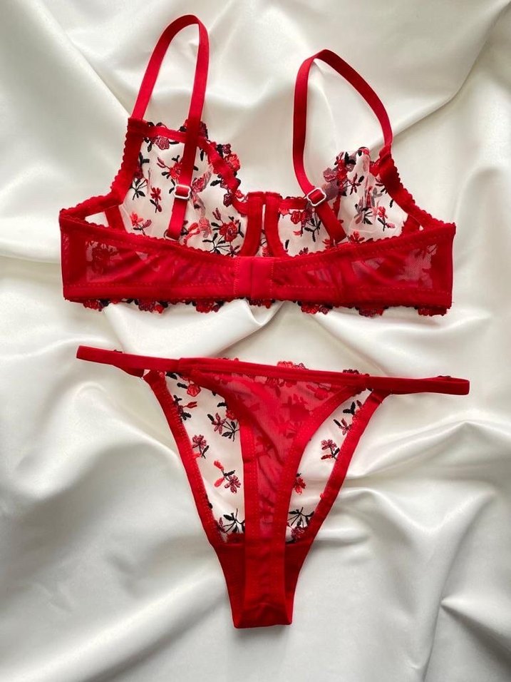 Kırmızı Nakışlı Bohem Parisian Sütyen Takımı - Görsel 2