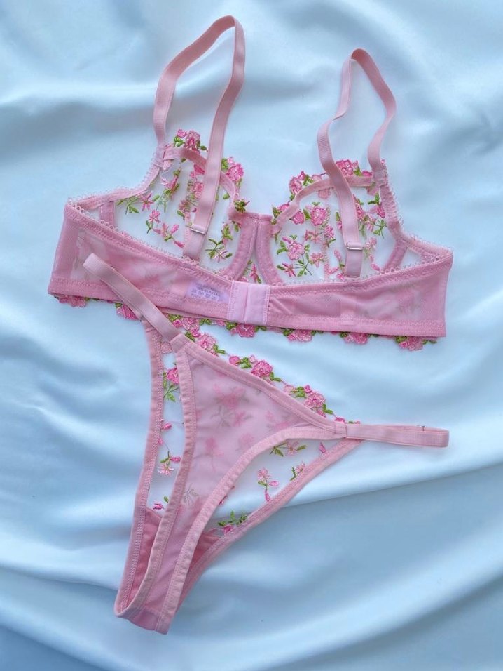Pembe Nakışlı Büstiyer Takım - Görsel 4