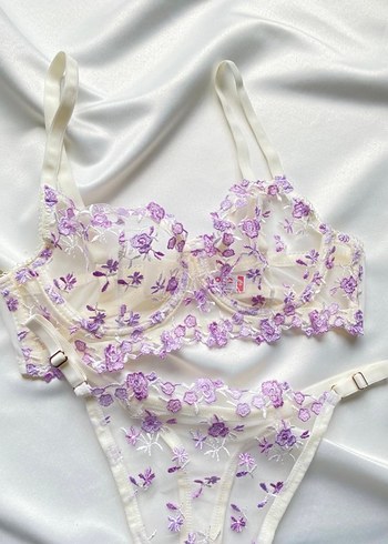 Mor Nakışlı Bohem Parizyen Sütyen Takımı - Görsel 3