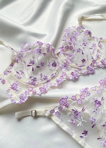 Mor Nakışlı Bohem Parizyen Sütyen Takımı - Görsel 2