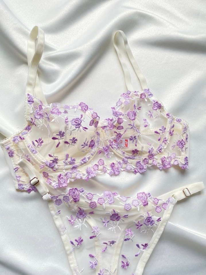 Mor Nakışlı Bohem Parizyen Sütyen Takımı - Görsel 3