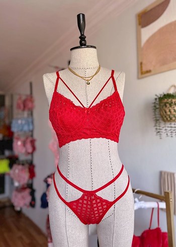 Kırmızı Mini Bohem Dantelli Sütyen Takımı - Görsel 2