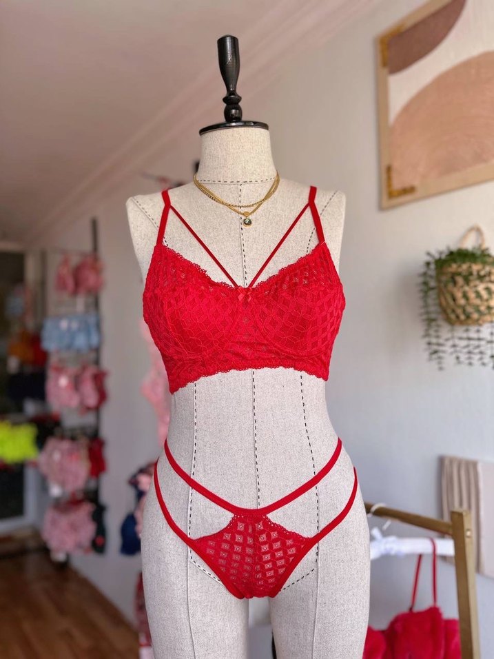Kırmızı Mini Bohem Dantelli Sütyen Takımı - Görsel 2
