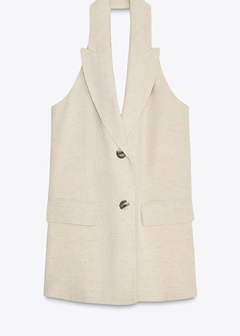 Zara Bej Kolsuz Kısa Keten Tulum