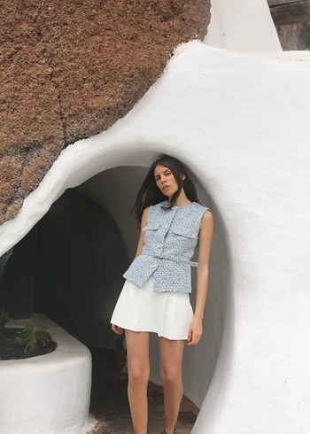 Zara Düğmeli Kısa Mavi Kadın Yelek