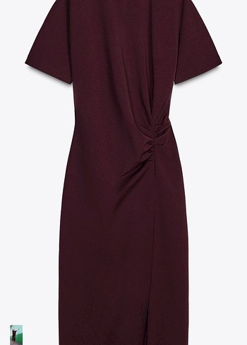 Zara Bordo Uzun Drapeli Kadın Elbise
