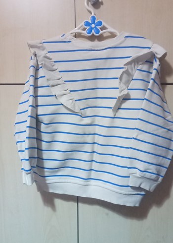 Kız Çocuk Beyaz Çizgili Sweatshirt - Görsel 3