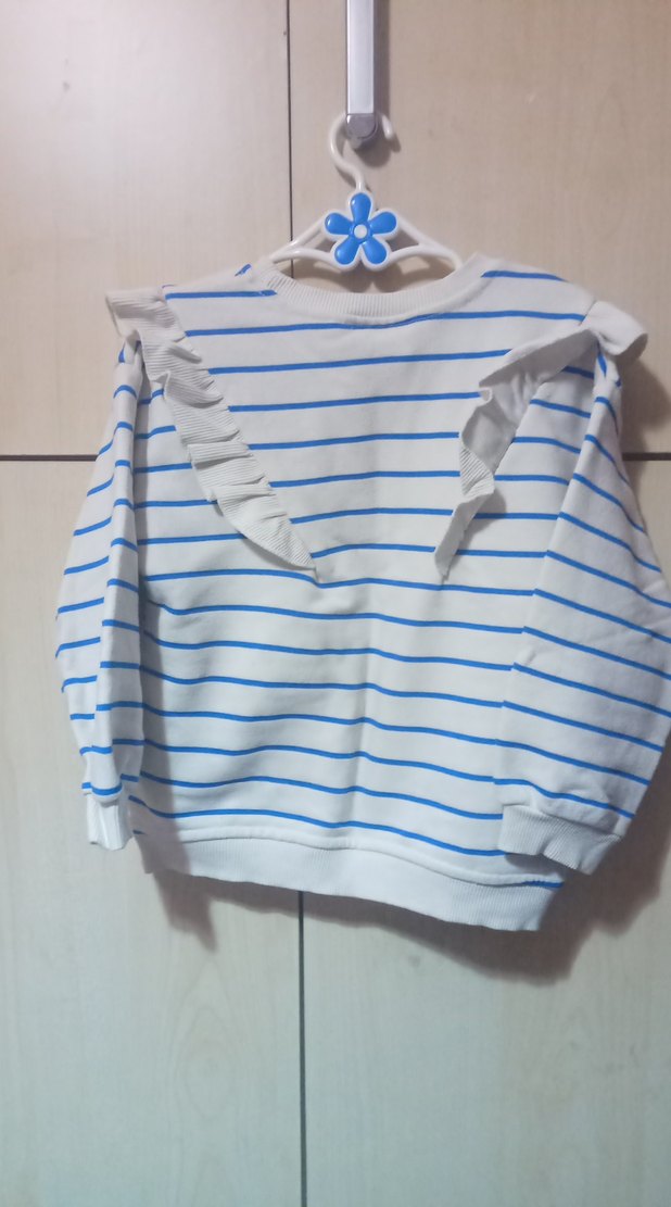 Kız Çocuk Beyaz Çizgili Sweatshirt - Görsel 3