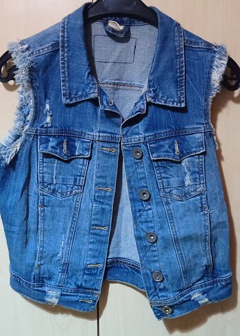 Kadın Mavi Kolsuz Kot Ceket - Görsel 2