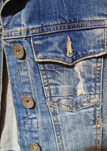 Kadın Mavi Kolsuz Kot Ceket - Görsel 4