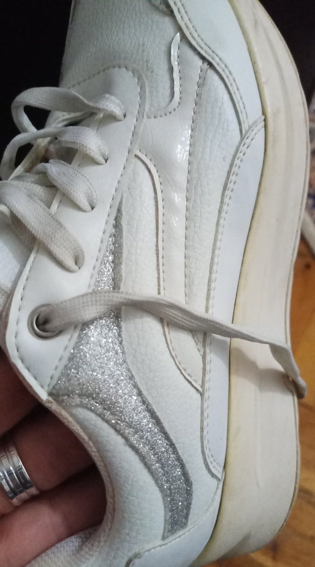 Beyaz Gri Kadın Dolgu Topuk Spor Ayakkabı - Görsel 4