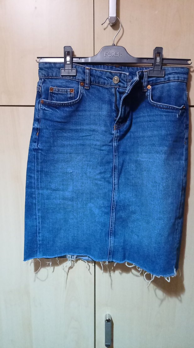 Koyu Mavi Kot Midi Etek - Görsel 5