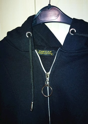 Kapüşonlu Fermuarlı Siyah Kadın Sweatshirt - Görsel 3