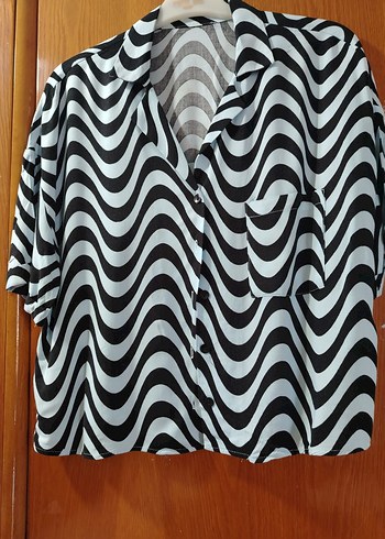Zebra Desenli Kısa Kollu Gri Kadın Gömlek