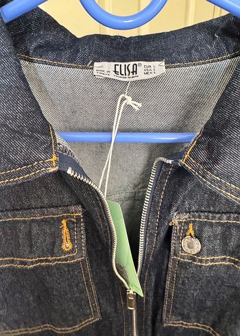 l Beden Fermuarlı Lacivert Denim Ceket