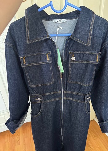 Fermuarlı Lacivert Denim Ceket