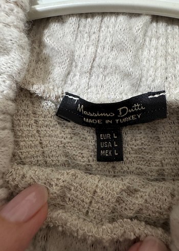 Massimo Dutti Gri Triko Yüksek Yakalı Uzun Elbise