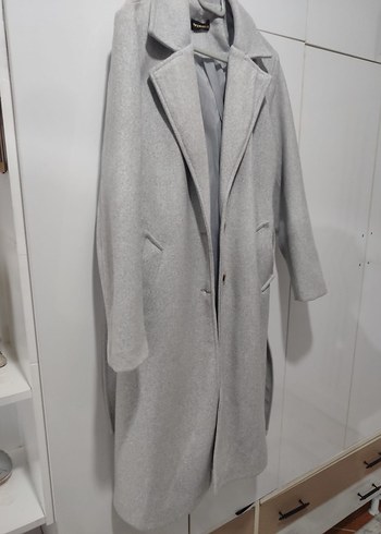 Gri Uzun Kadın Kaban - Görsel 8