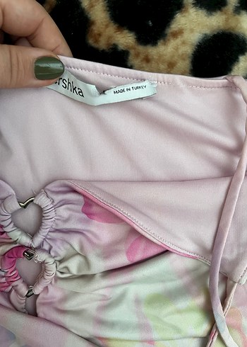 BERSHKA Pembe Bağlamalı Lohusa elbise - Görsel 5