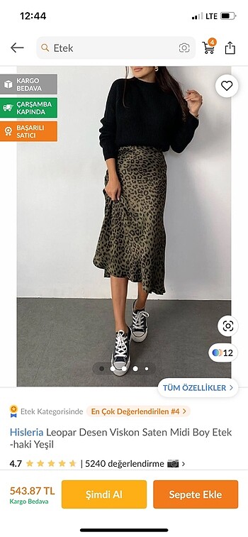 Leopar desen viskon saten etek
