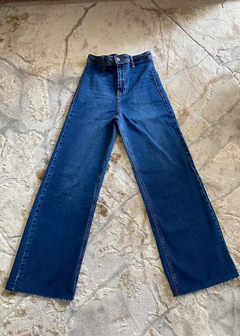 Kadın Mavi Denim Geniş Paça Jean