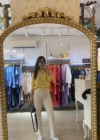 Mango Kadın Beyaz Midi Boy Kot Pantolon