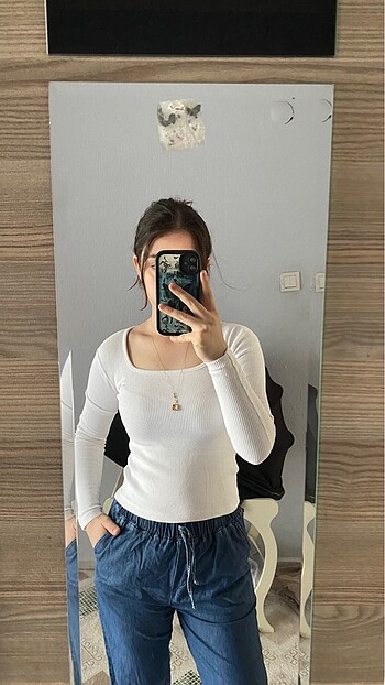 s Beden Hic giyilmedi kare yaka bluz
