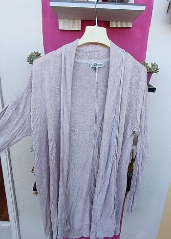 Bej V Yakalı Loose Fit Keten Hırka
