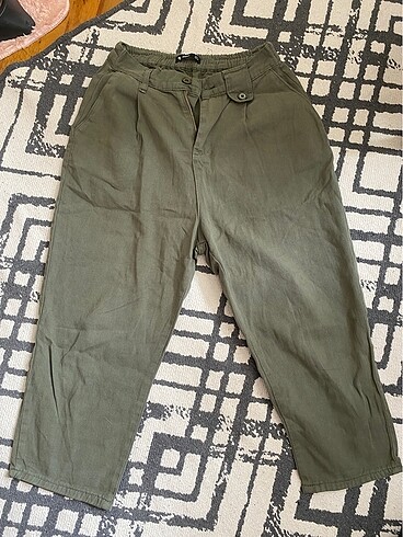 Haki keten düşük bel pantolon